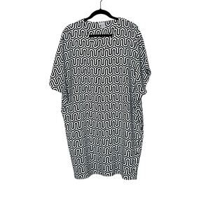 Chico's womens size 2 wedge tunic dress short sleeves black/cream geometric